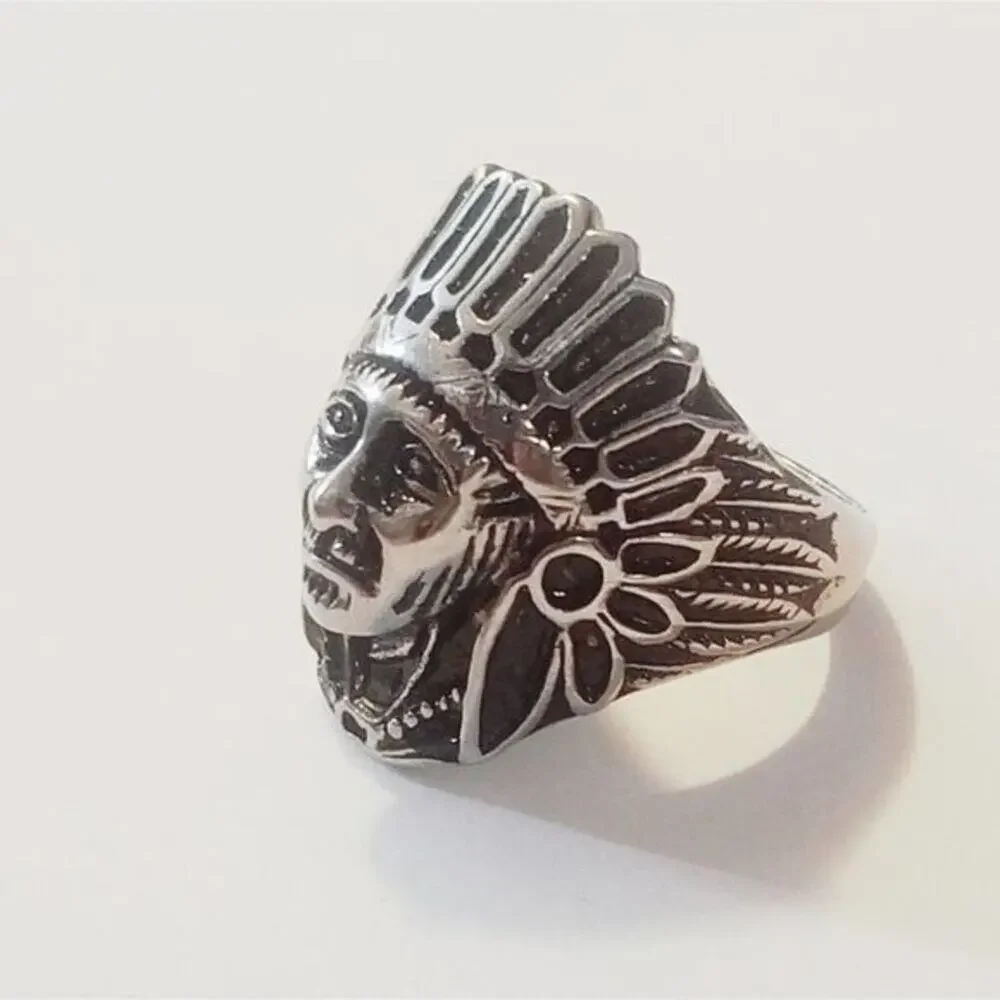 316L stainless‎ steel silver Indian skull biker gothic ring size 10